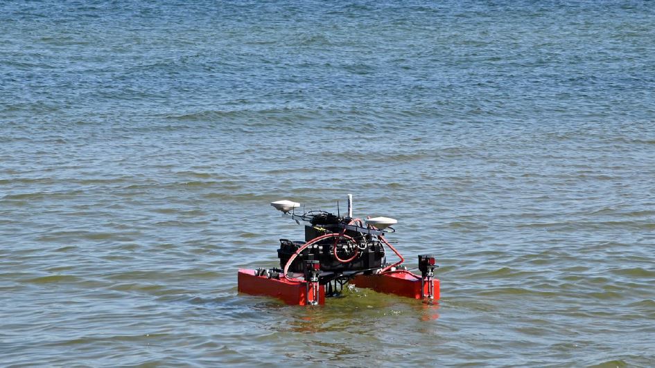 Multibeam Echosounder Used in Shallow Water Mapping Survey of Torpedo Test-range ASV in water