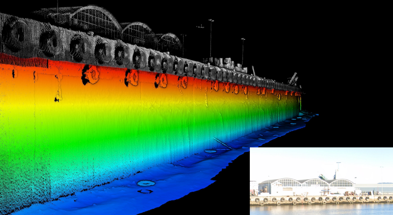 Multibeam Echosounder Helps Ports and Harbours Inspect Quay Wall and Vertical Structures Quay Wall Point Cloud full view