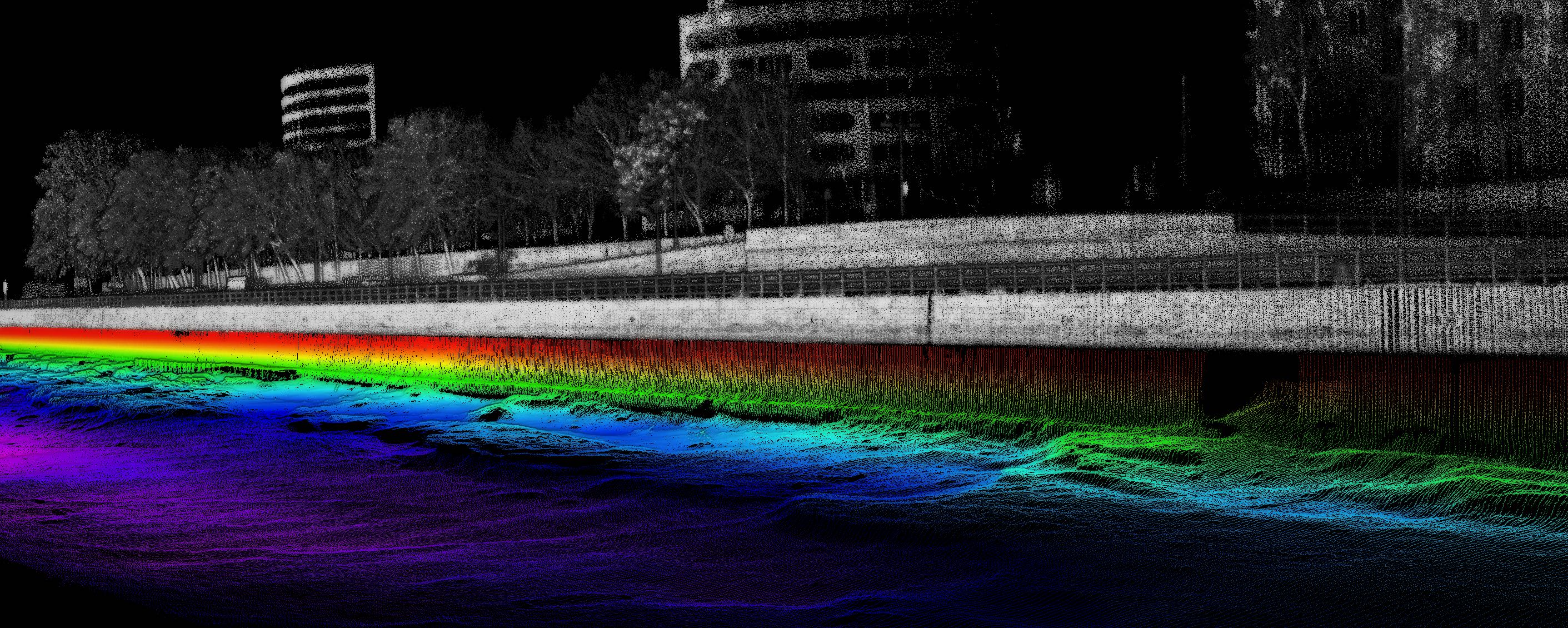 Bathymetry and Backscatter Data Survey in Paris Using Multibeam Echosounder and Lidar System seine river walls point cloud