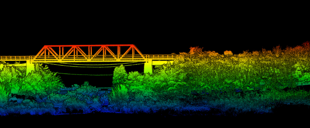 Surveying a Bridge Using a UAV Bridge Point Cloud side view