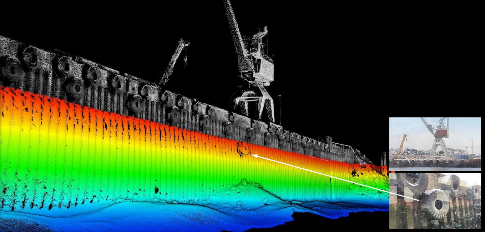 Multibeam Echosounder Helps Ports and Harbours Inspect Quay Wall and Vertical Structures Damage Inspection Point Cloud