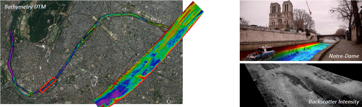 Bathymetry and Backscatter Data Survey in Paris Using Multibeam Echosounder and Lidar System backscatter data