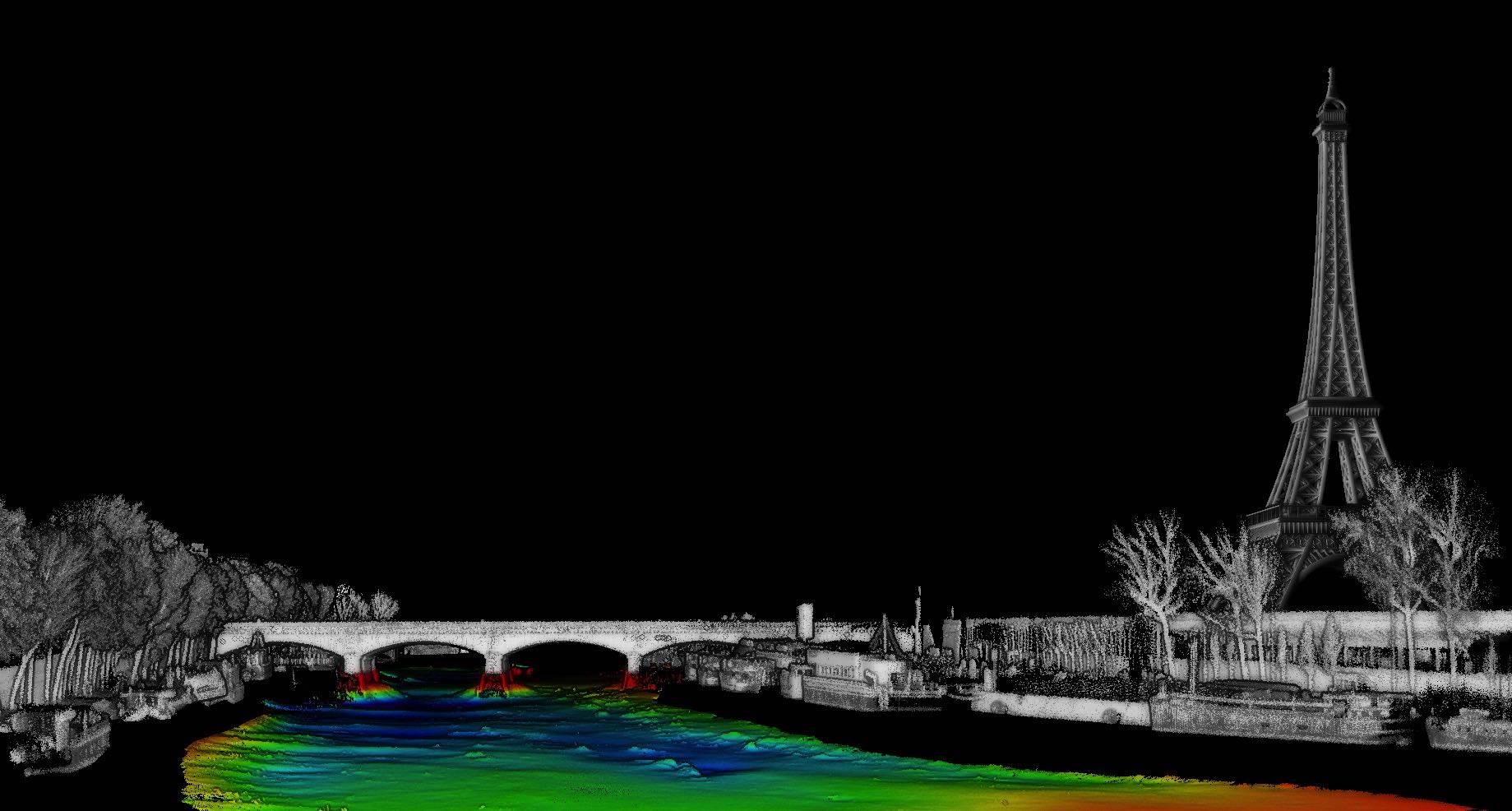 Bathymetry and Backscatter Data Survey in Paris Using Multibeam Echosounder and Lidar System seine river point cloud